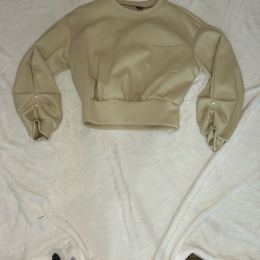 Women's Beige Cropped Sweatshirt